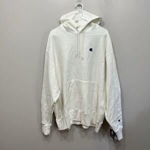 Champion Sweater Adult 2XL XXL White Cream Hoodie Reverse Weave Thick Sweatshirt